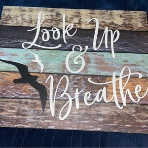 New! 2 Beautiful Nautical 20”x16” Look Up & Breathe” Canvas Sign Art Beach